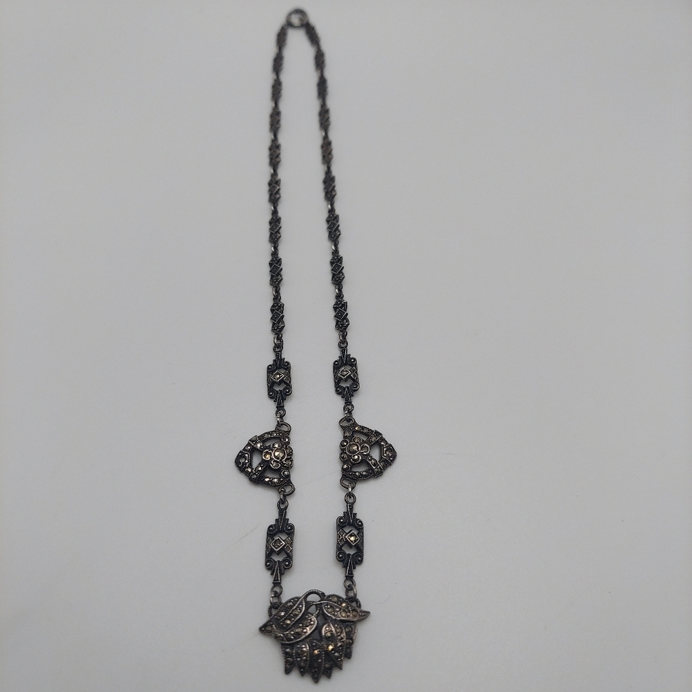 Art Deco Sterling Silver & Marcasite 8" Necklace. - Picture 13 of 16